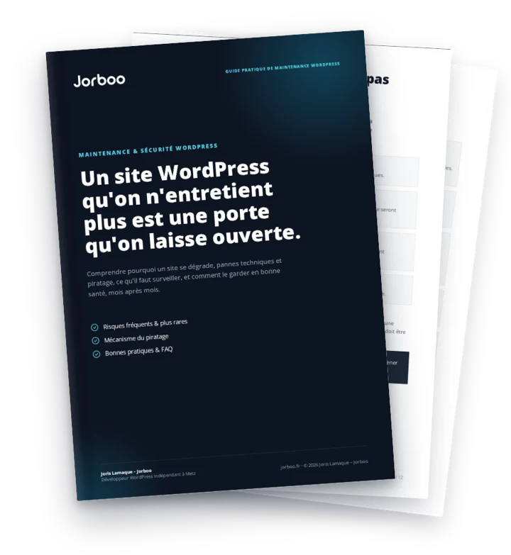 Aperçu du guide « Maintenance & sécurité WordPress » de Jorboo